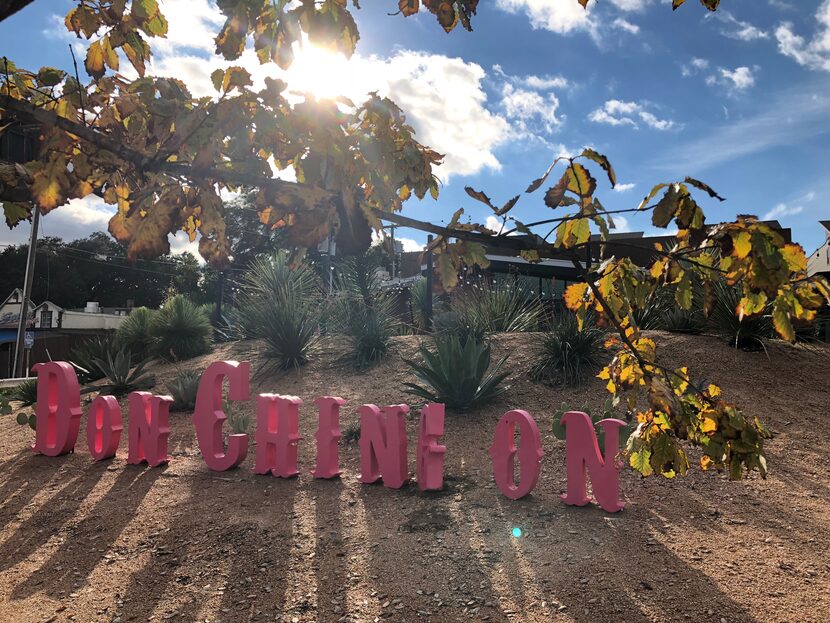 The "G" in "Don Chingon" is askew in the front yard of the Mexican restaurant.