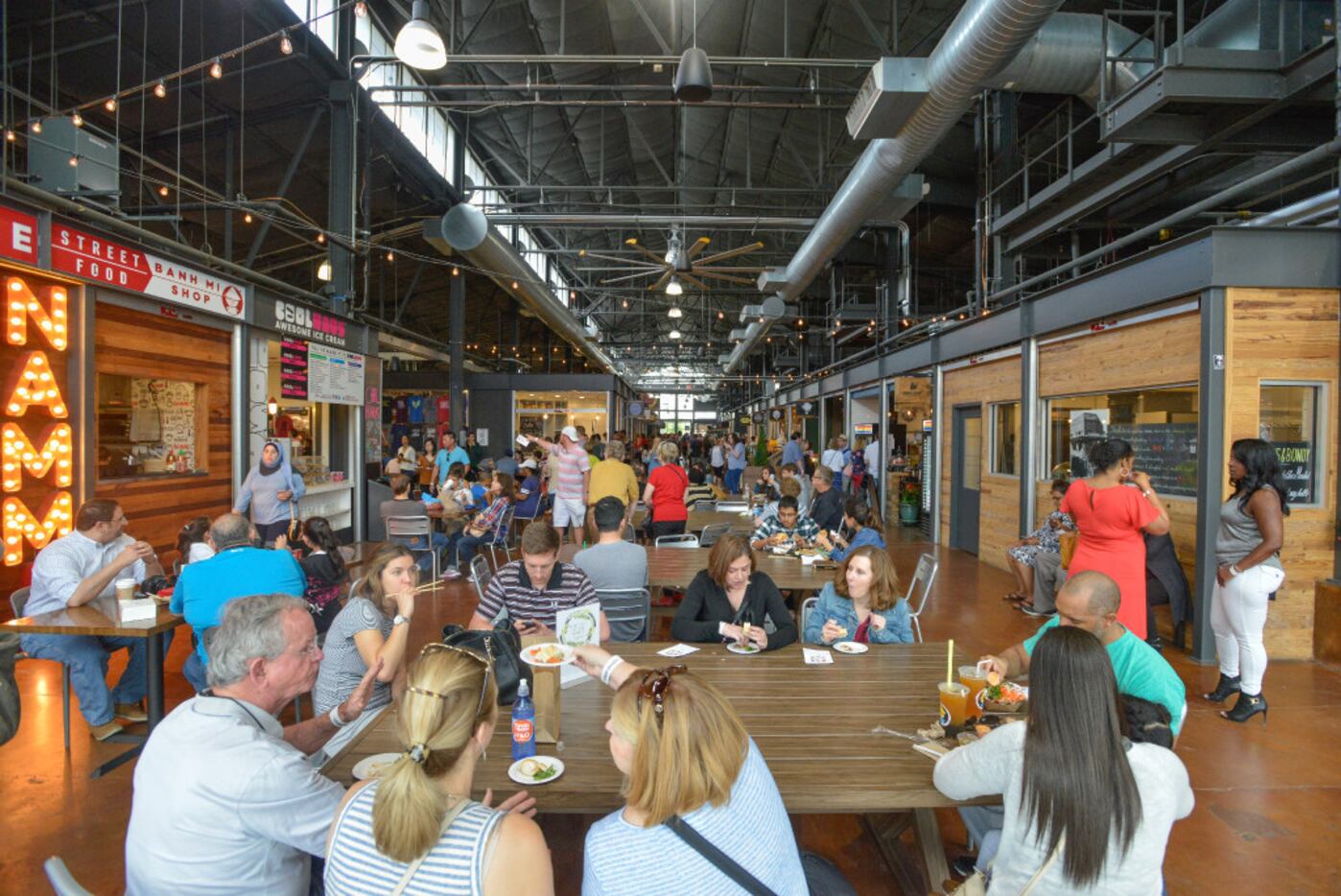 Guests at the Savor Dallas brunch  dine at the Dallas Farmers Market on April 9, 2017 in...