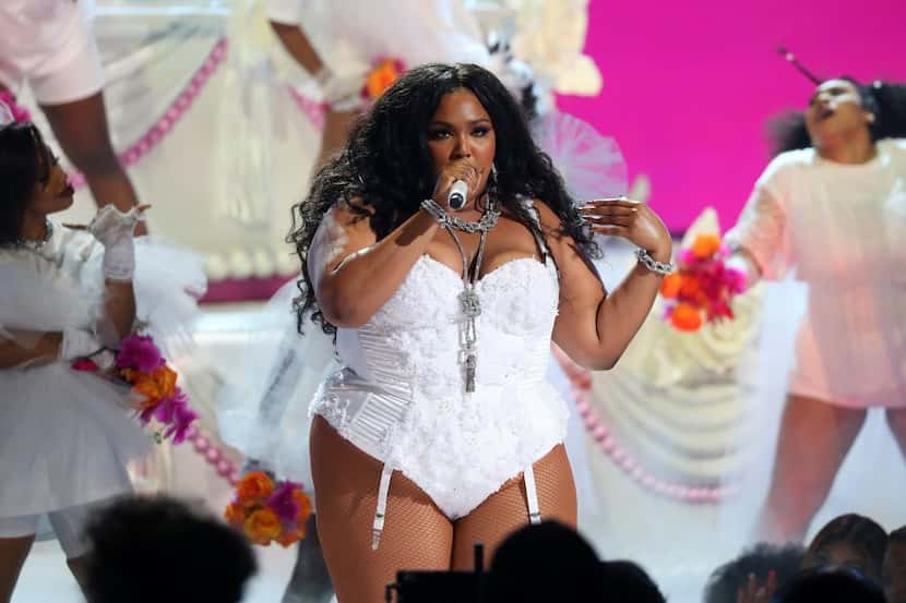 Lizzo performs onstage during the 2019 BET awards at Microsoft Theater in Los Angeles,...