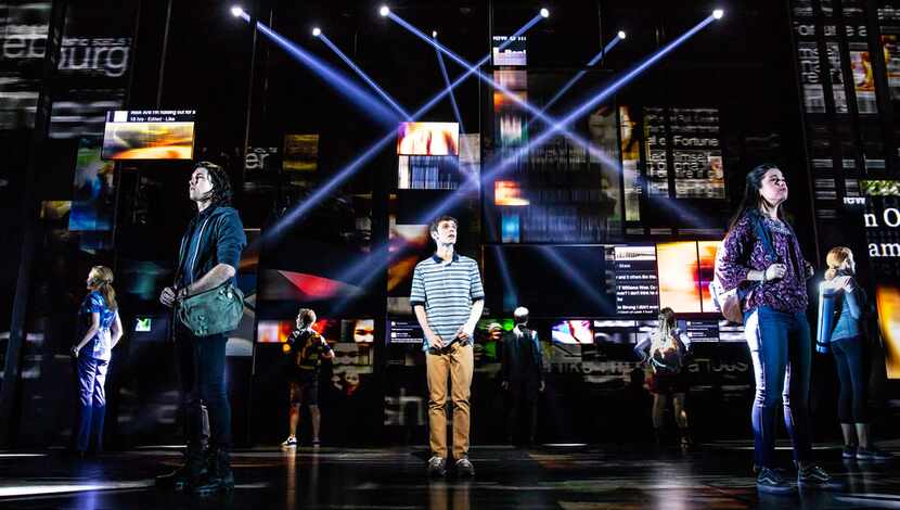 Ben Levi Ross in the title role of Evan Hansen and the company of the first North American...