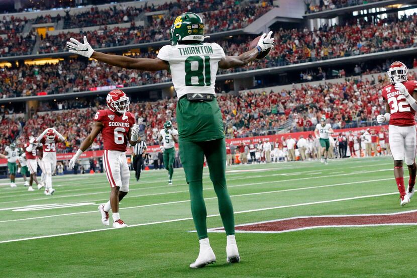 Baylor Bears wide receiver Tyquan Thornton (81) celebrates his second quarter touchdown...