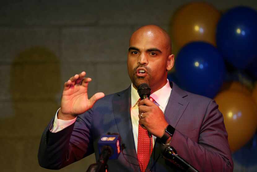 Colin Allred spoke to supporters during an election night party at Ozona Grill and Bar on...