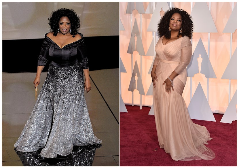 Una combinación de fotografías muestra a Oprah Winfrey en el escenario para presentar el...