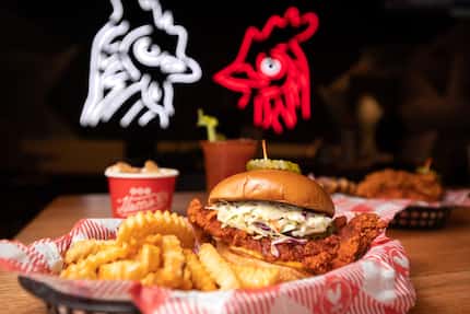A hot chicken sandwich and fries is the way to go at Hattie B's in Deep Ellum.