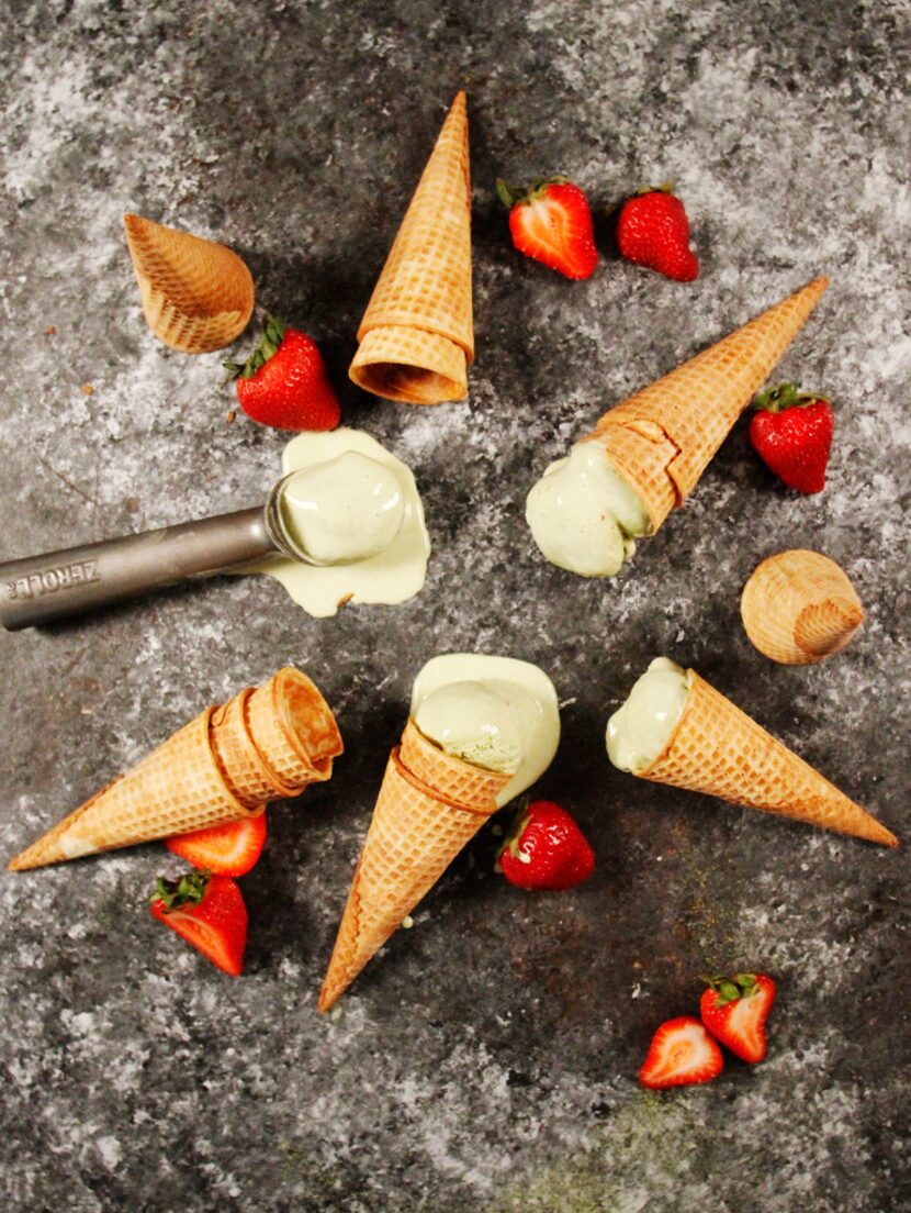 Matcha green tea and strawberry ice cream 