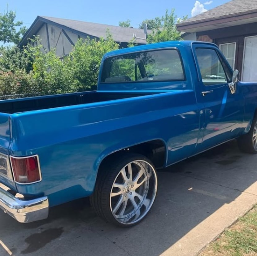 The blue Chevy truck Eric Moore restored and drove with pride.