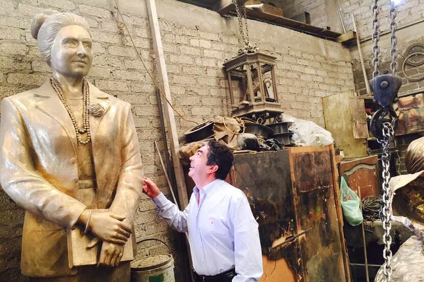 Sculptor Germán Michel explains the making of the Adelfa Callejo statue in his studio in...