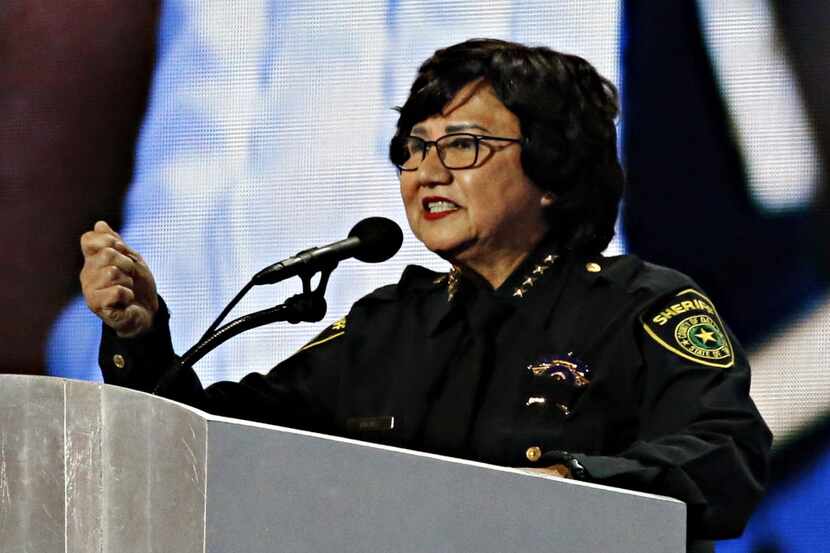 Dallas County Sheriff Lupe Valdez speaks during the Democratic National Convention Thursday,...