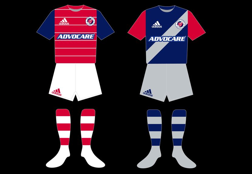 North Texas SC kit concepts by John Lenard, including a Burn throwback primary and a badge...