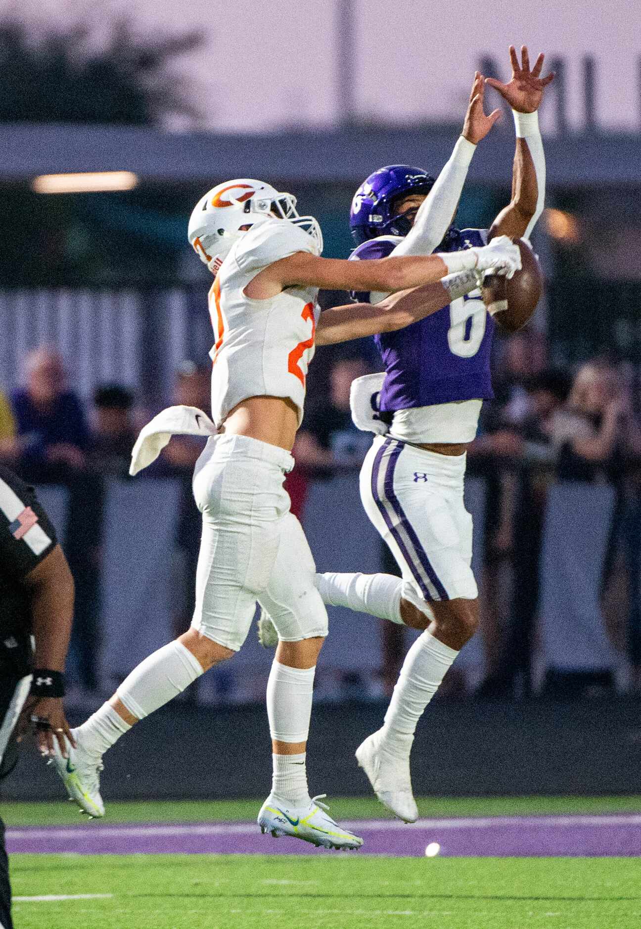 Celina’s Jack Brown (27) intercepts a pass intended for Anna wide receiver Jabari Finnie (6)...