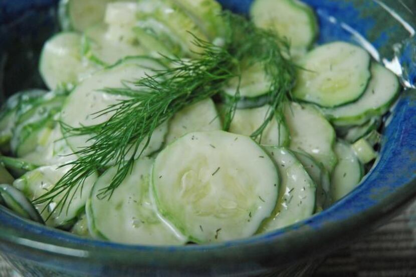 
Creamy cucumber salad is a potluck favorite for summer.

