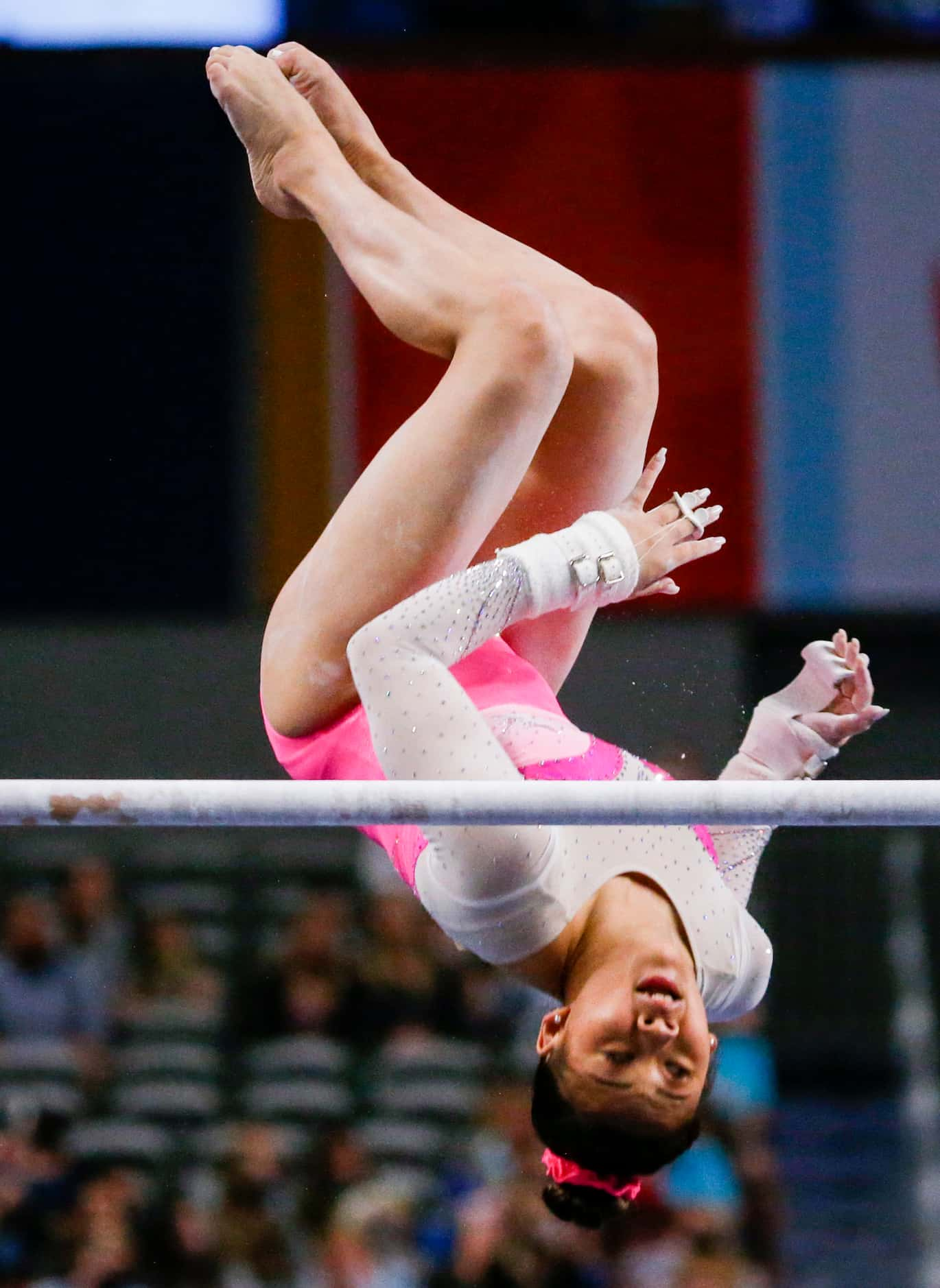 Sunisa Lee performs on the uneven bars during day 1 of the senior women's US gymnastics...