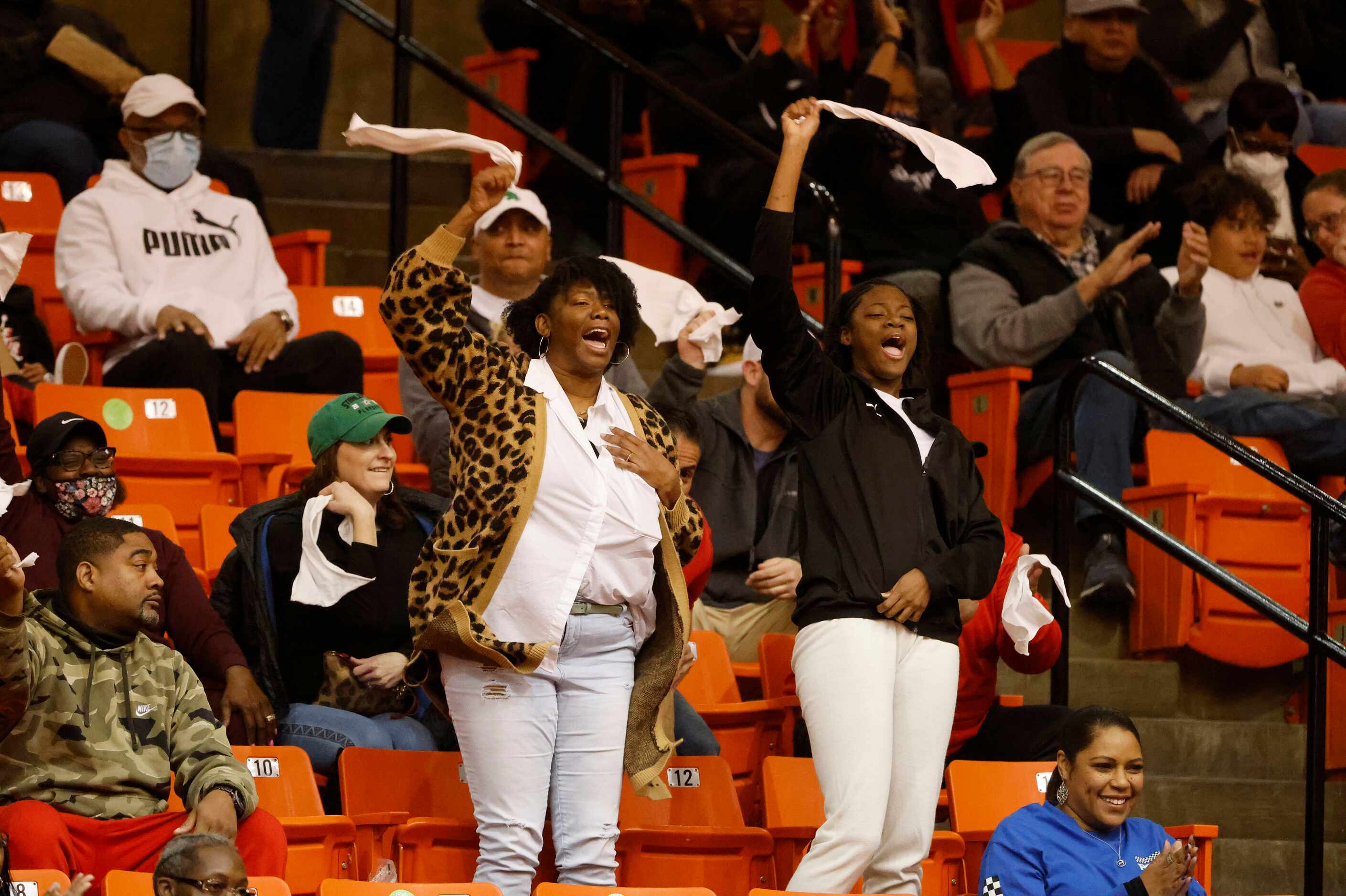 South Grand Prairie fans cheer as their team played Denton Braswell during the first half of...