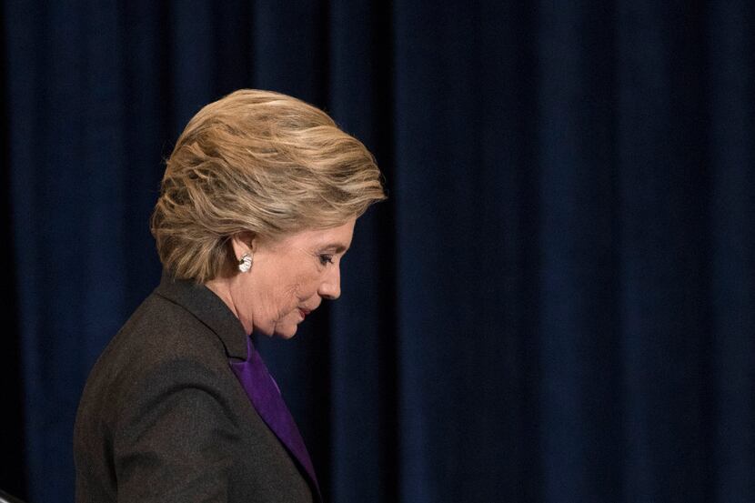 Democratic presidential candidate Hillary Clinton walks off the stage after speaking in New...