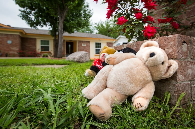 Teddy bears were left at the Balch Springs home where a 2-year-old boy starved to death at a...
