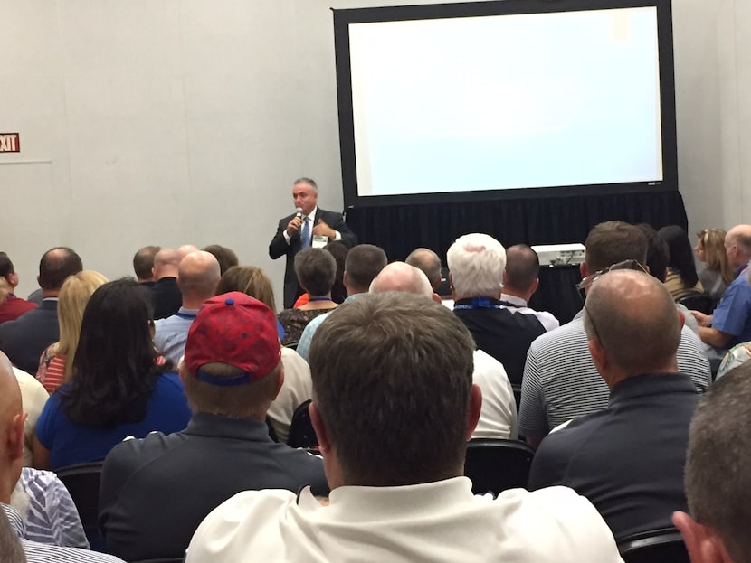 Sunray ISD Superintendent Marshall A. Harrison spoke to a packed room of school board...