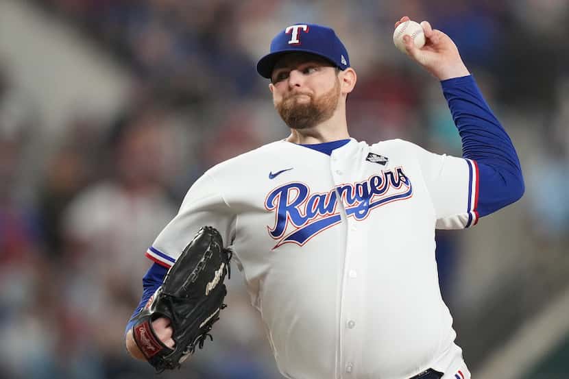 Texas Rangers starting pitcher Jordan Montgomery delivers during the first inning in Game 2...