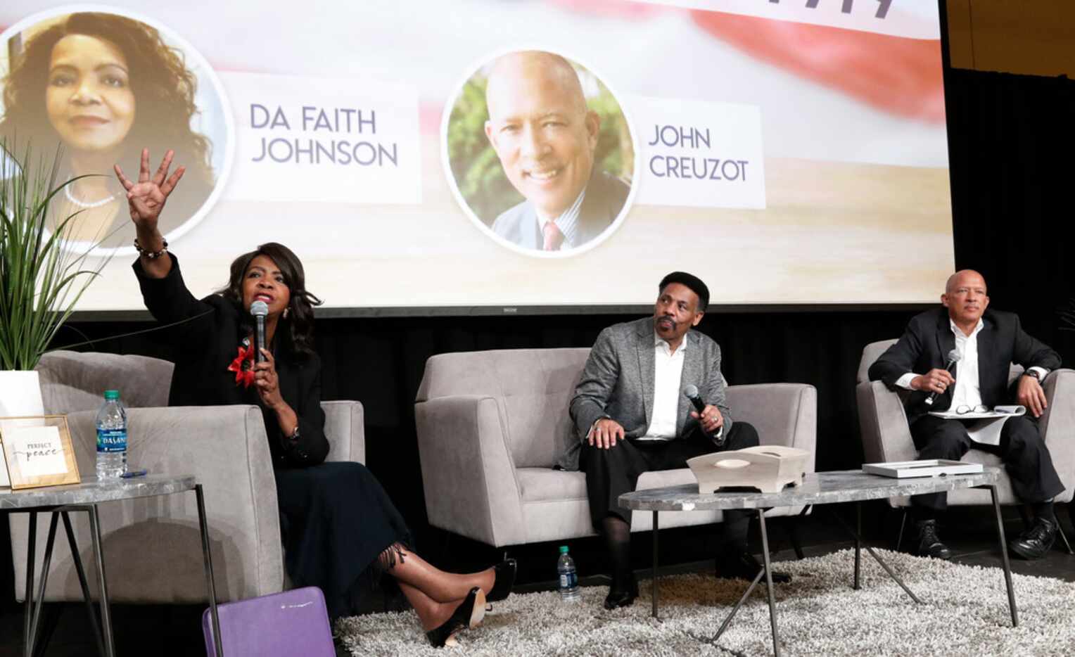 Dr. Tony Evans, center, Sr. Pastor of Oak Cliff Bible Fellowship church, and Ret. Judge John...