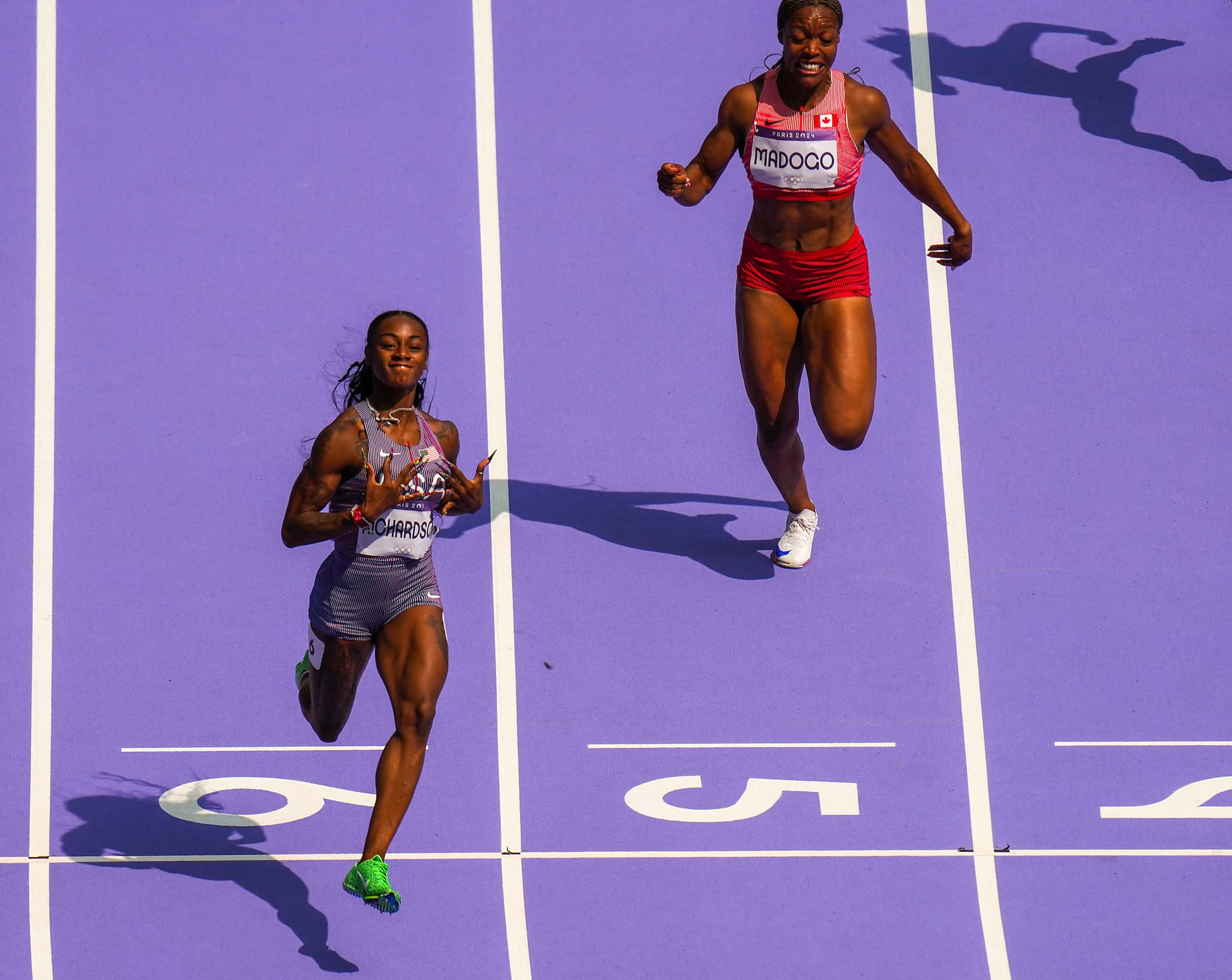 Sha'carri Richardson of the United States wins her heat of the women’s 100-meters at the...