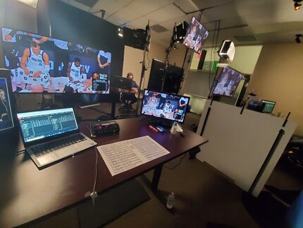 The view from Mavericks TV play-by-play commentator Mark Followill's desk in the Fox Sports...