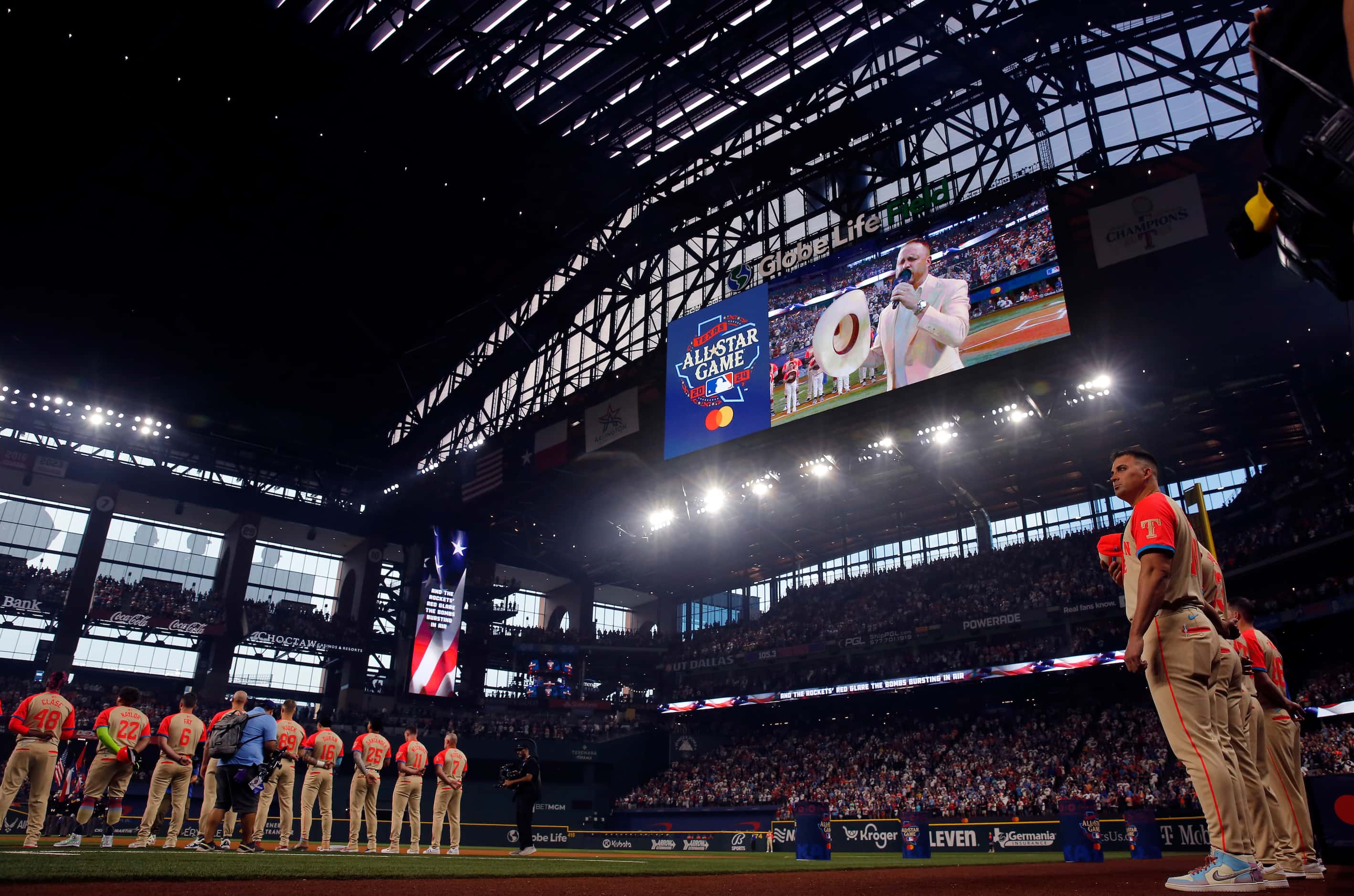 Country music artist Cody Johnson sings the national anthem before the MLB All-Star Game at...