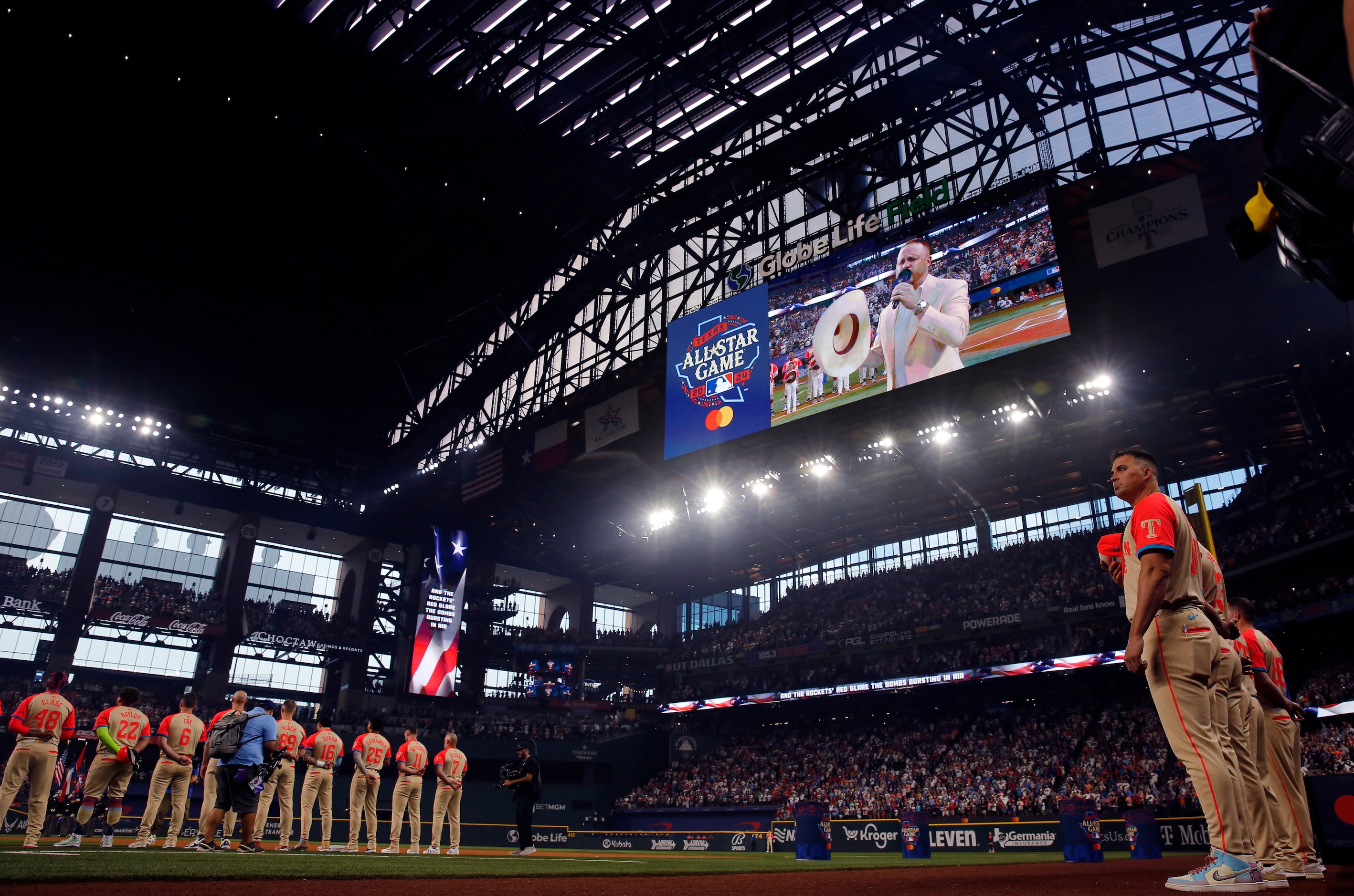 Country music artist Cody Johnson sings the national anthem before the MLB All-Star Game at...