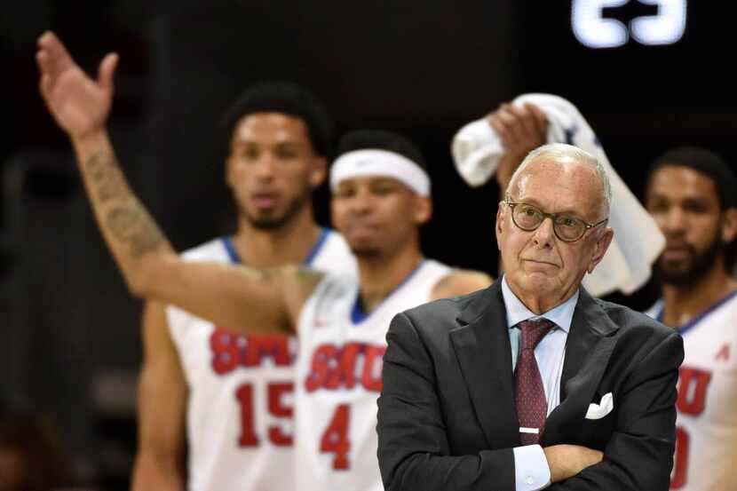 SMU head coach Larry Brown watches as his team played Lamar during the first half of their...