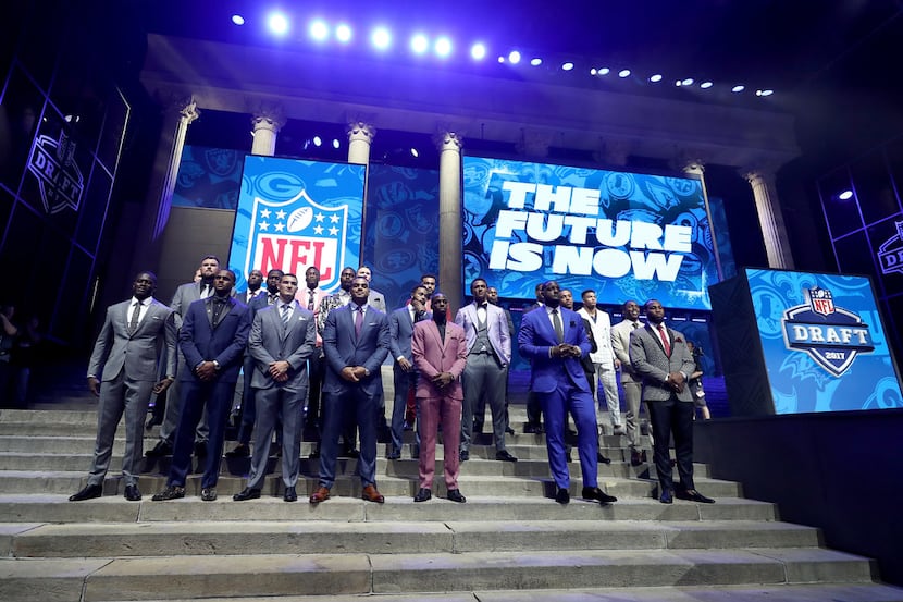 PHILADELPHIA, PA - APRIL 27:  The Top Draft prospects pose on stage prior to the first round...