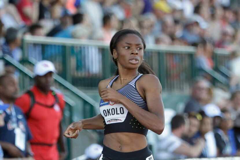 Courtney Okolo competes during qualifying for women's 400-meter run at the U.S. Olympic...