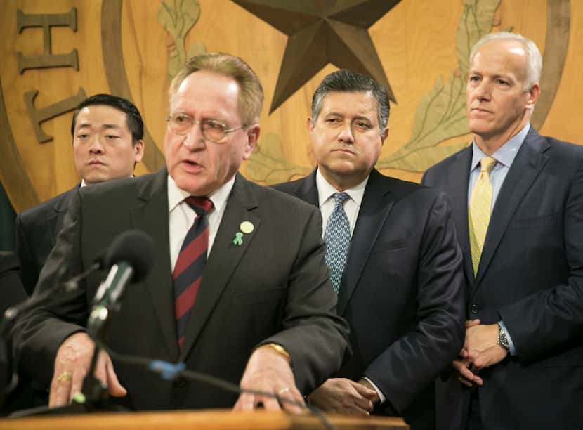 Rep. James Frank, R-Wichita Falls, right, has had to make concessions to broaden support for...