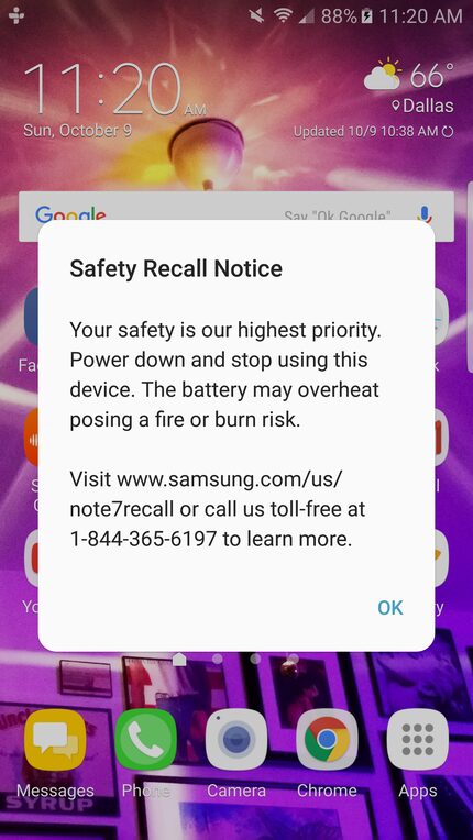 A new update to Samsung Note 7 phones encourages users to stop using the devices. (Dennis...