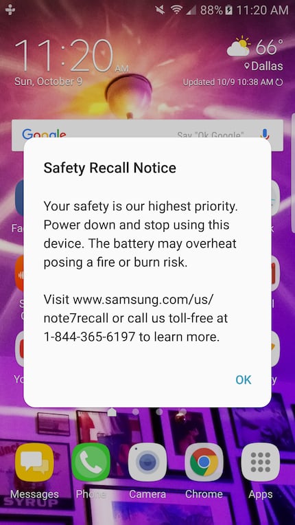 A new update to Samsung Note 7 phones encourages users to stop using the devices. (Dennis...