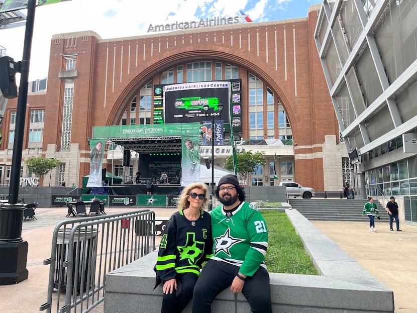 Deb Alvino and her son Dalton Alvino pose for a photo ahead of Game 1 of the Western...