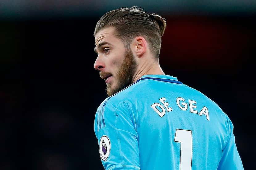 Manchester United's Spanish goalkeeper David de Gea reacts during the English Premier League...