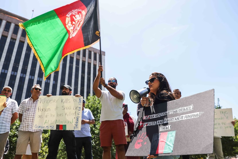 Sahar Salehi Abushagur, founder of the group Stop Killing Afghans group, addressed the crowd...