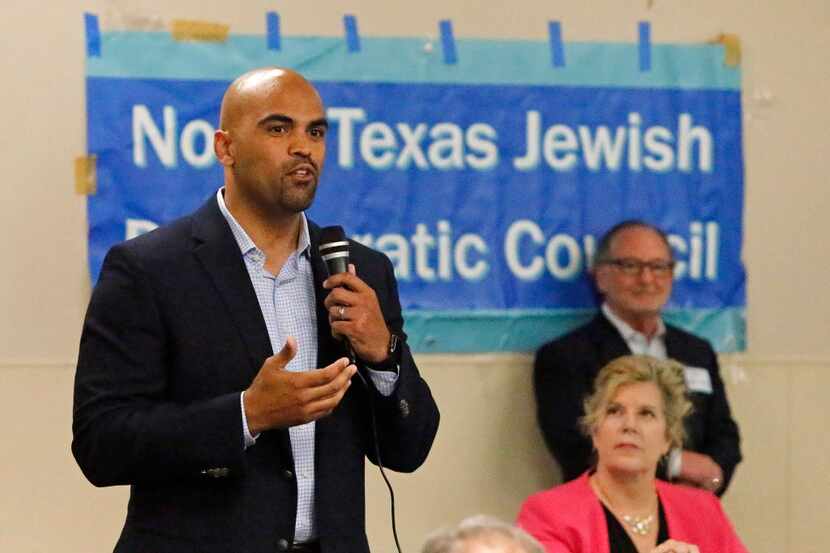 Candidate Colin Allred answers a question at a forum held by the North Texas Democratic...