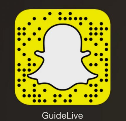 To follow GuideLive on Snapchat, point your Snapchat camera at the ghost, then tap on it.