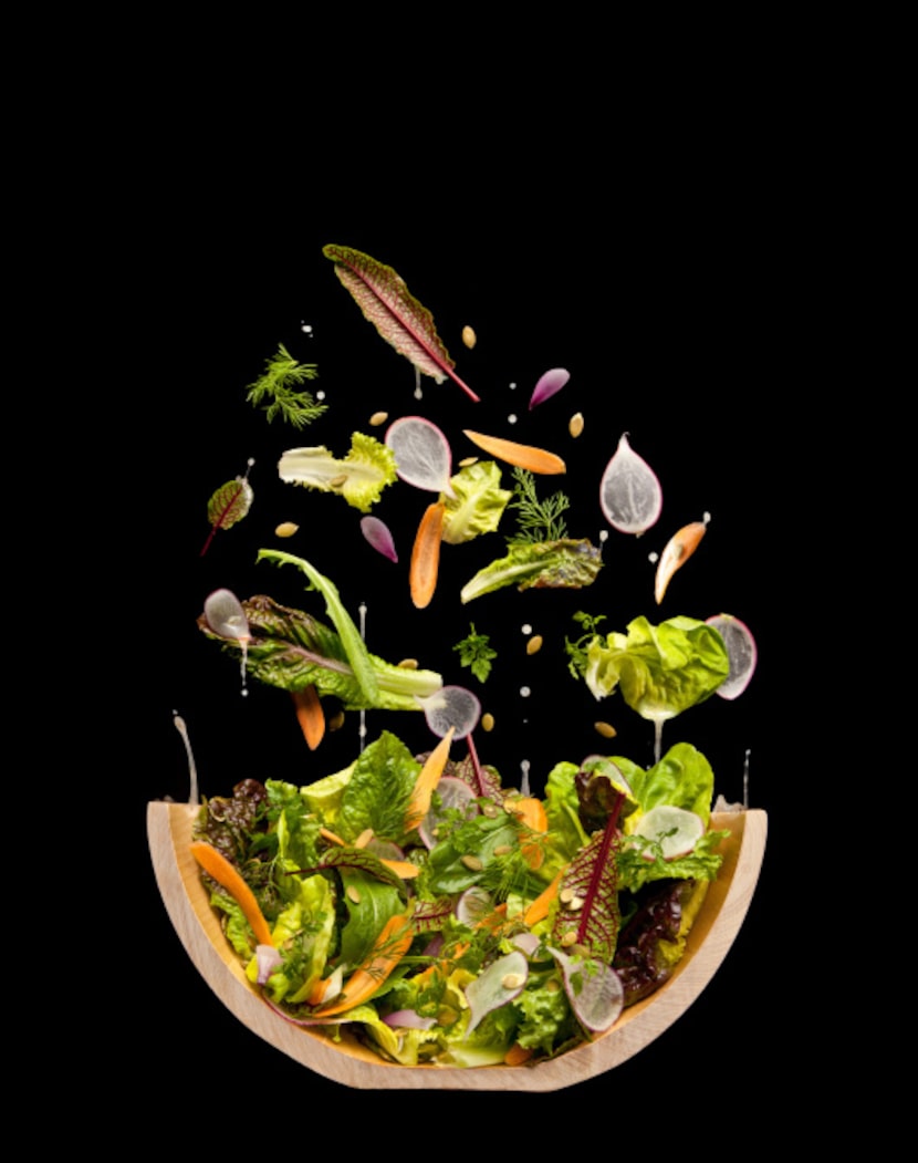 A cutaway of a salad from "The Photography of Modernist Cuisine."