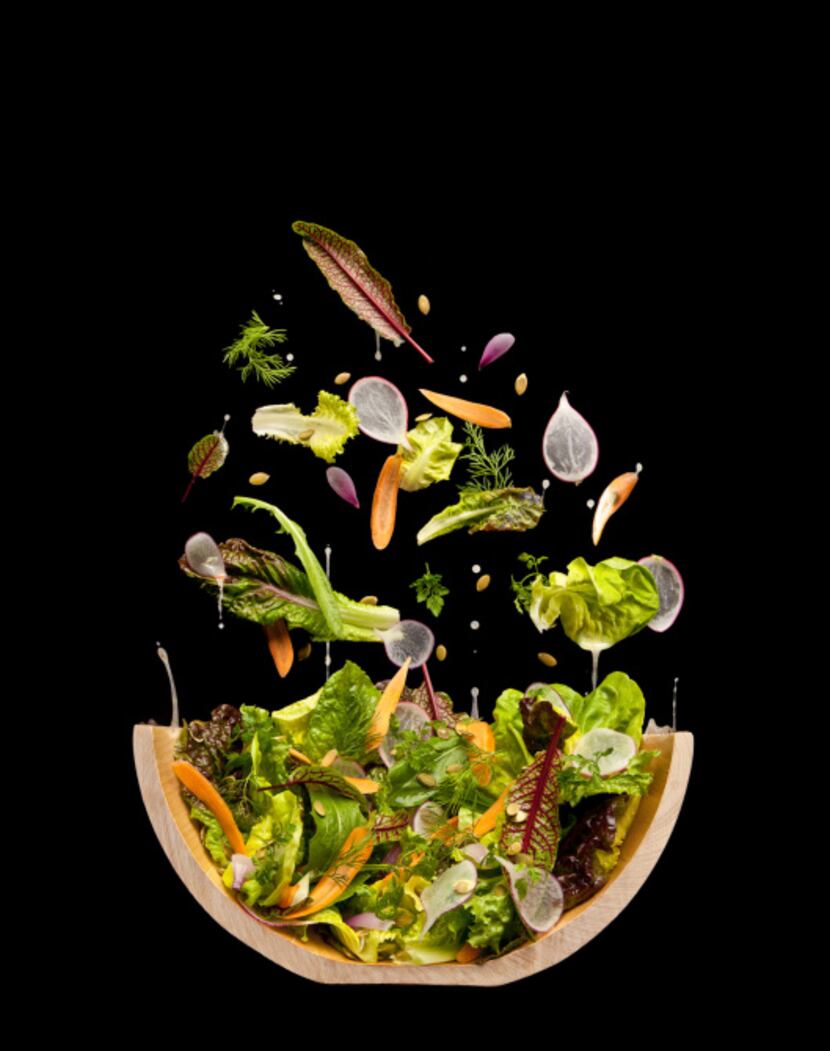 A cutaway of a salad from "The Photography of Modernist Cuisine."