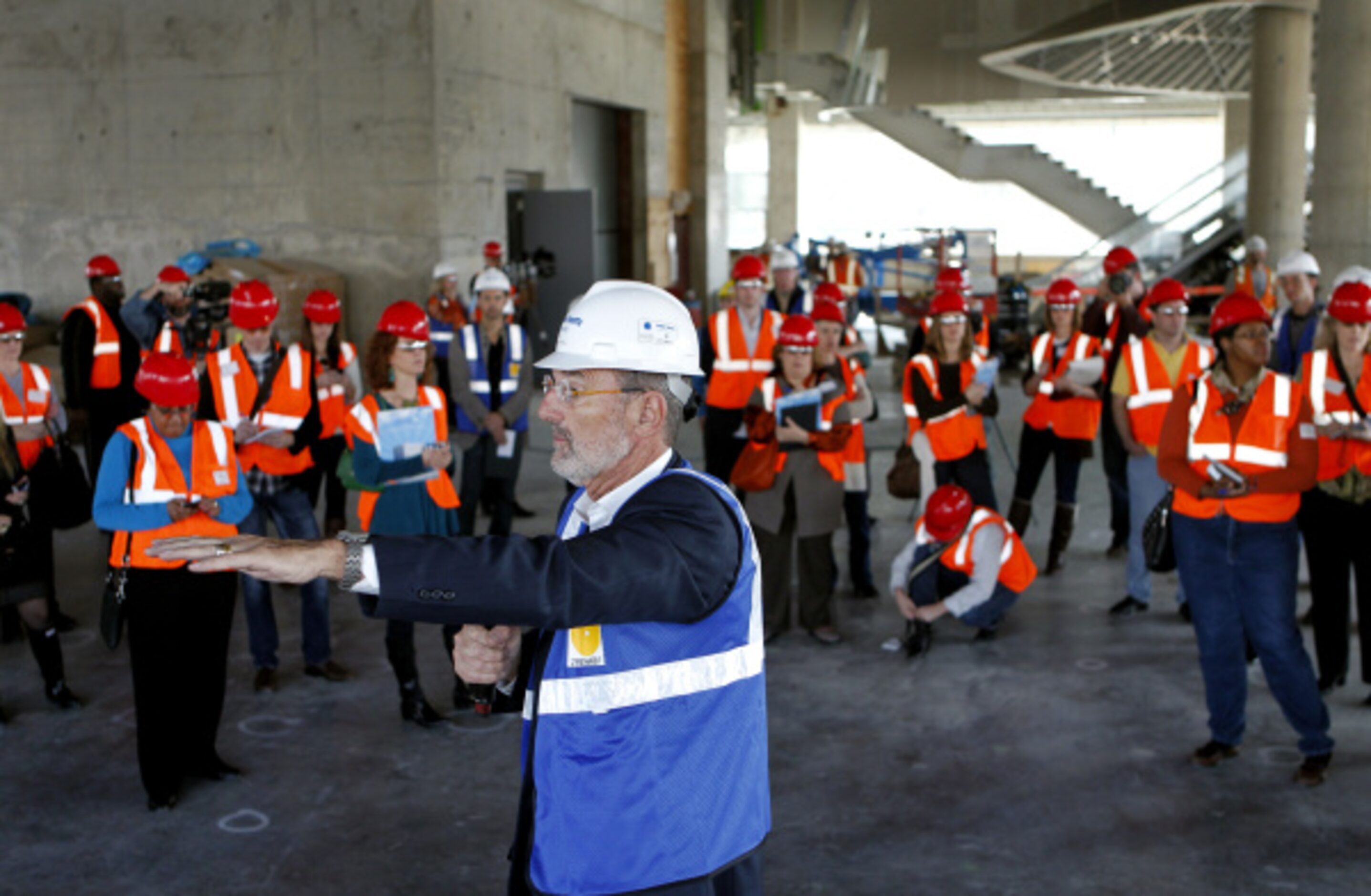 Architect Thom Mayne conducts the first inside tour of the $185-million Perot Museum of...