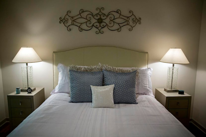 A staged bedroom in an apartment at the LTV Building Tuesday, July 28, 2015 in Dallas. The...