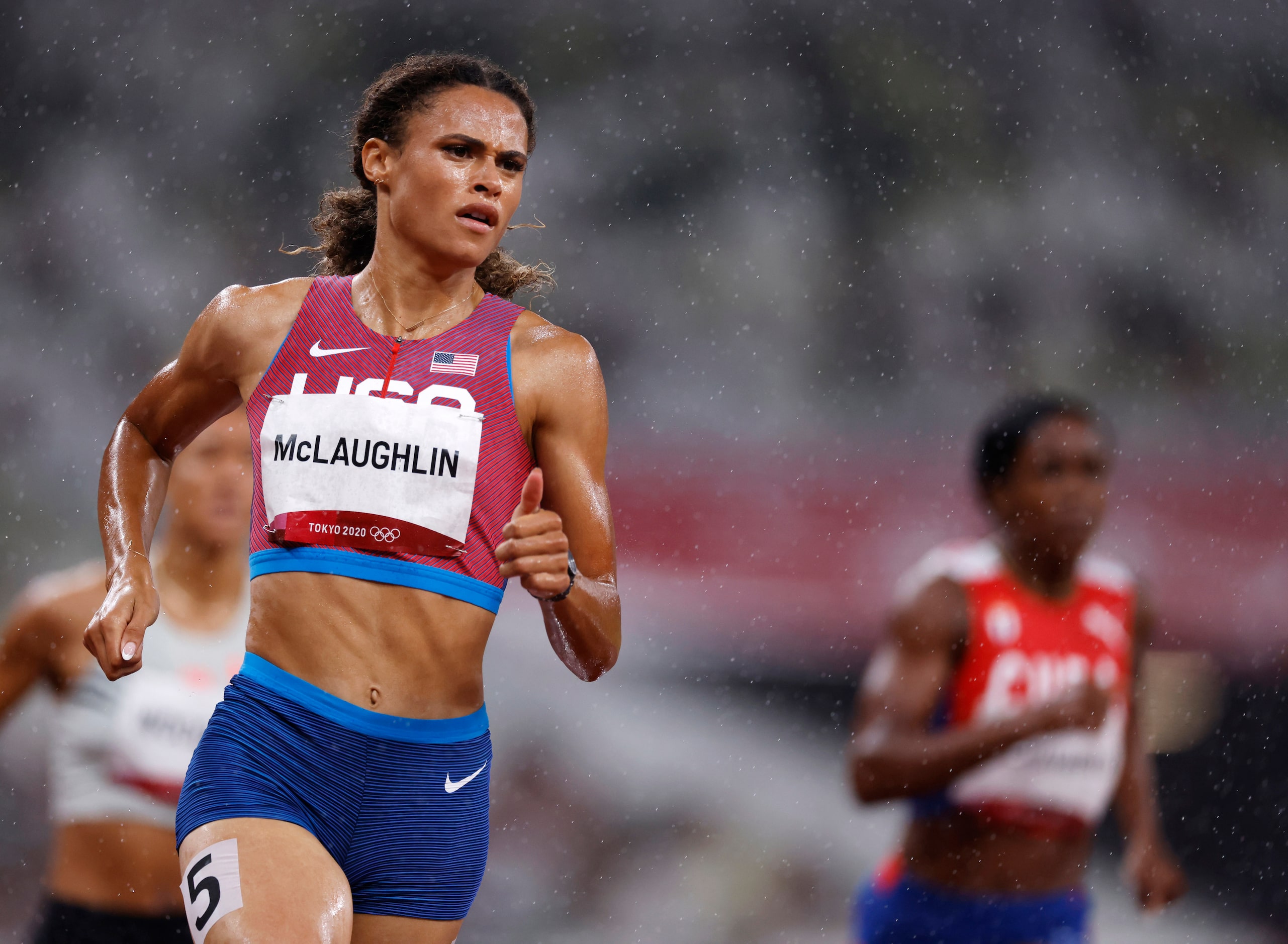 USA’s Sydney McLaughlin competes in the women’s 400 meter hurdles semifinal during the...