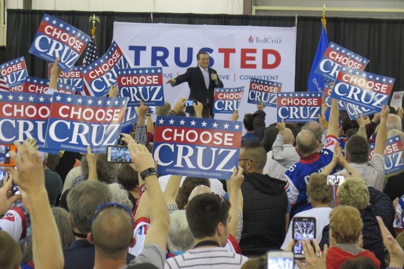  Oklahomans cheer Sen. Ted Cruz as he takes the stage at the state fairgrounds in Tulsa on...