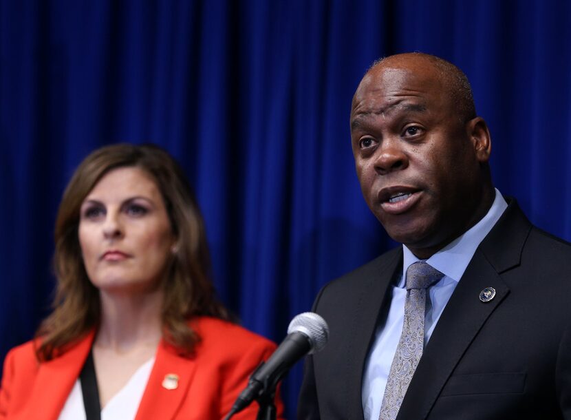 Eric Jackson, FBI Dallas special agent-in-charge, speaks during a news conference at the...