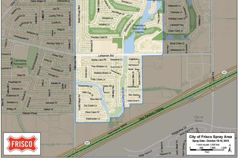  The highlighted area is targeted for spraying for mosquitoes after a pool tested positive...