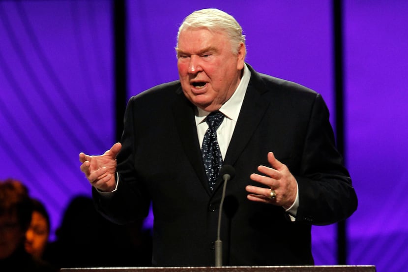 Former football player, head coach and sports commentator John Madden gives words of...