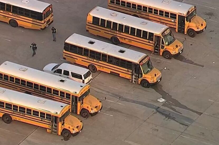 A stock photo of Keller ISD school buses.