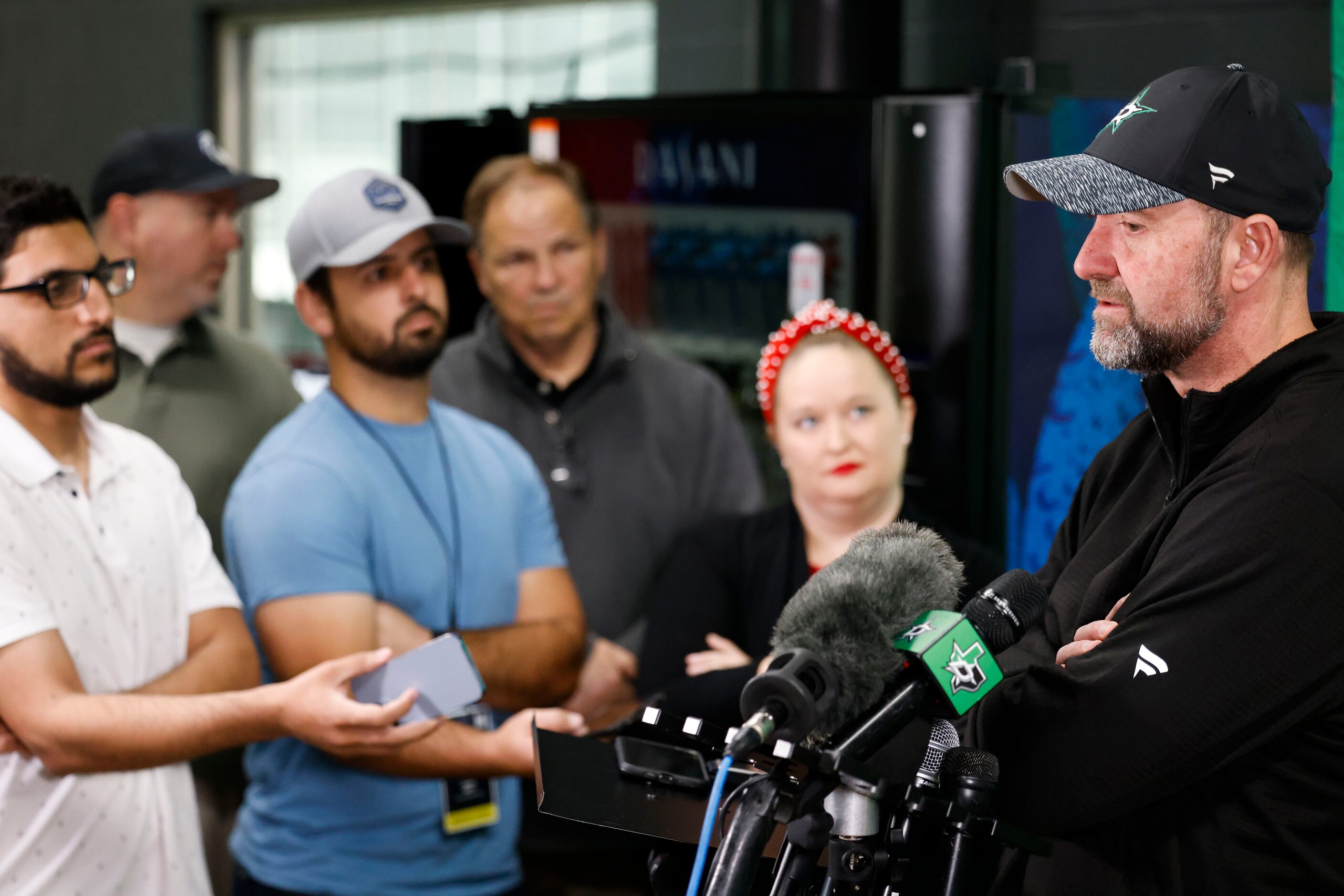 Dallas Stars head coach Peter DeBoer answers questions to the reporters during Dallas Stars...