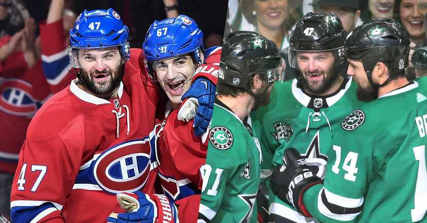 Alexander Radulov (47 in the left photo) in 2016 with the Montreal Canadiens and with the...