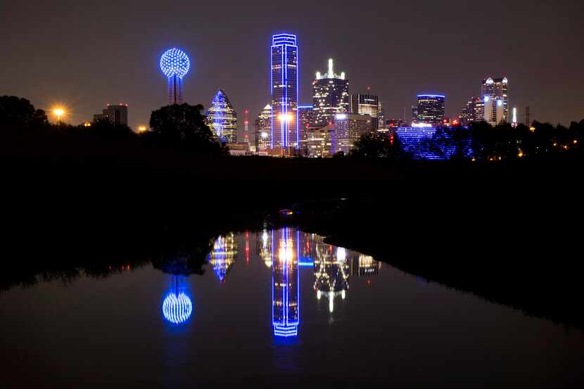 The downtown Dallas skyline was lit up in blue in recognition of National Police Week in May...